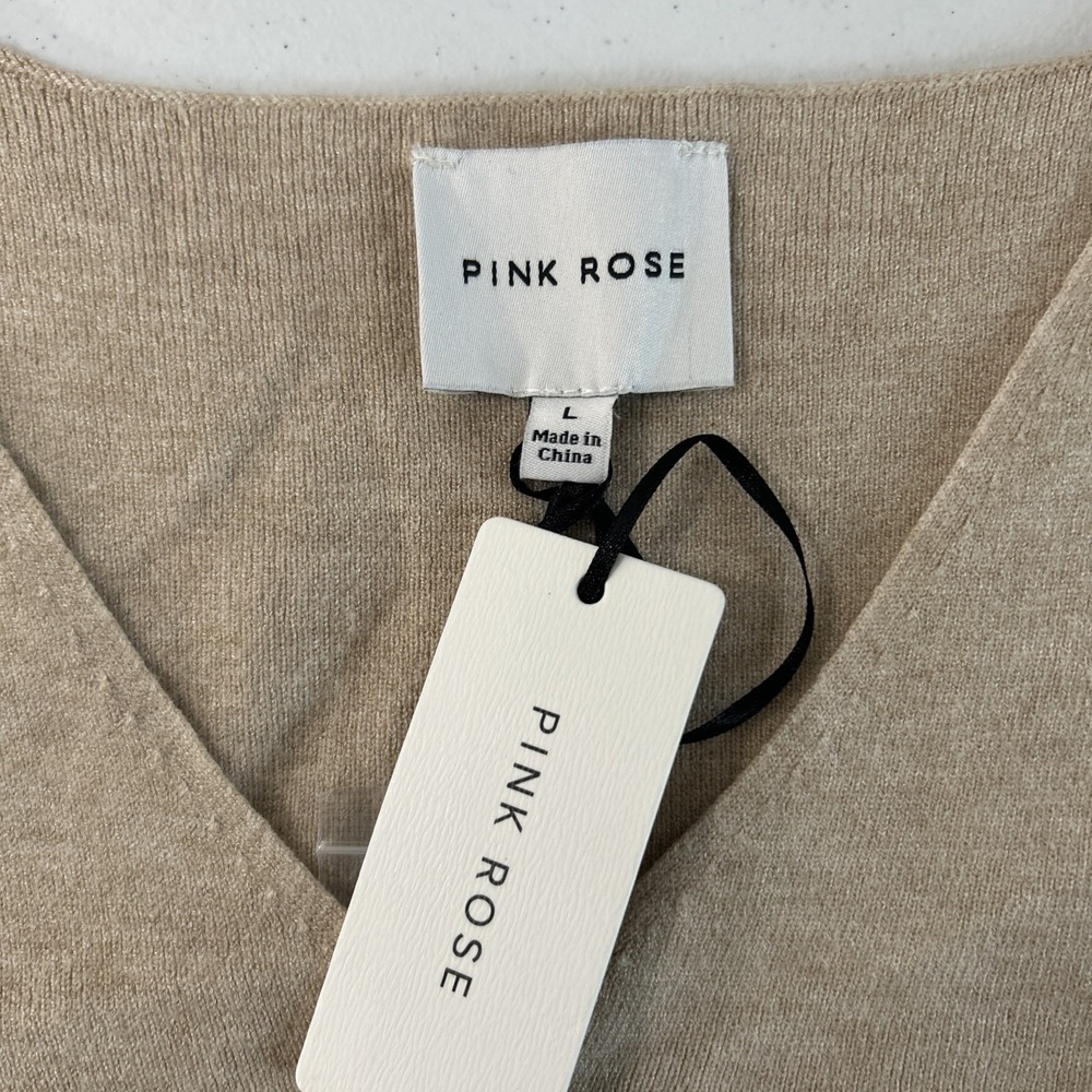 Pink Rose Sweater Vest Pants Womens L Beige Preppy Retro Quiet Luxury Set - Picture 7 of 14
